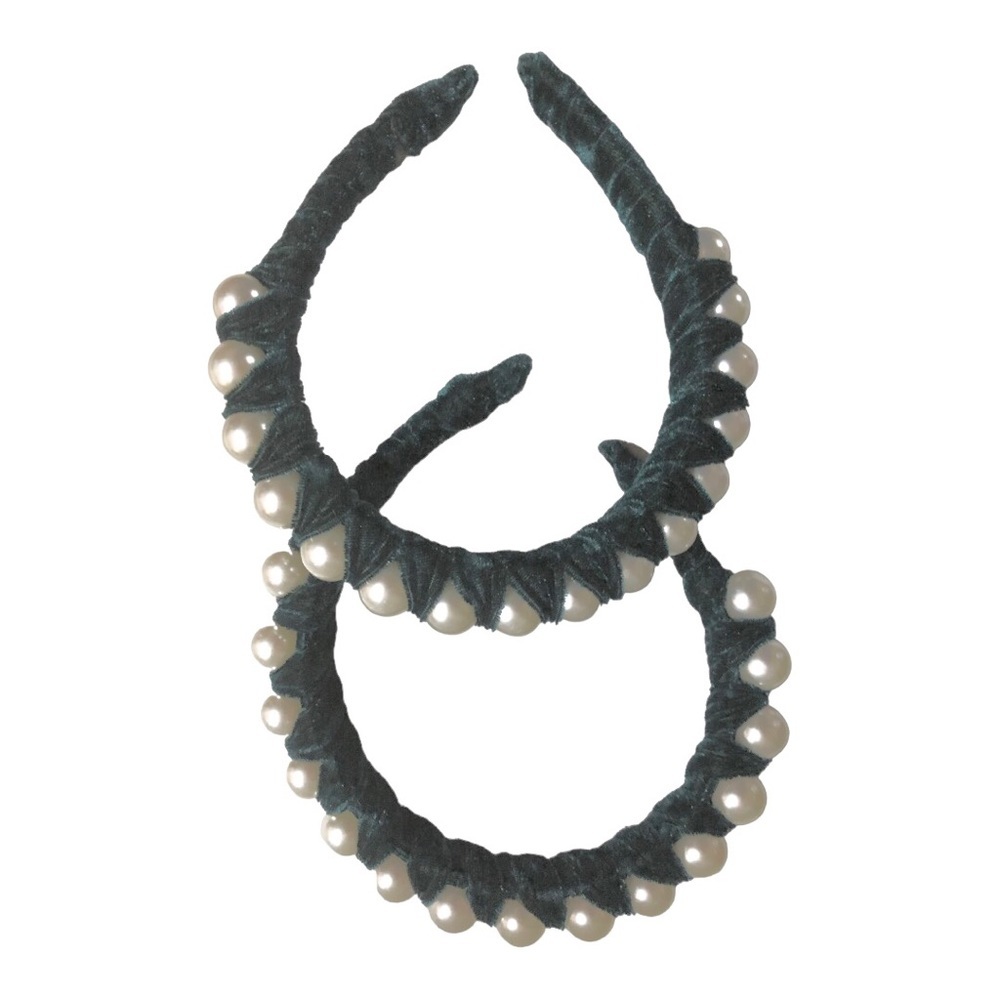 2 pack Green velvet oversized pearl adorned embellished headband new - Picture 9 of 11